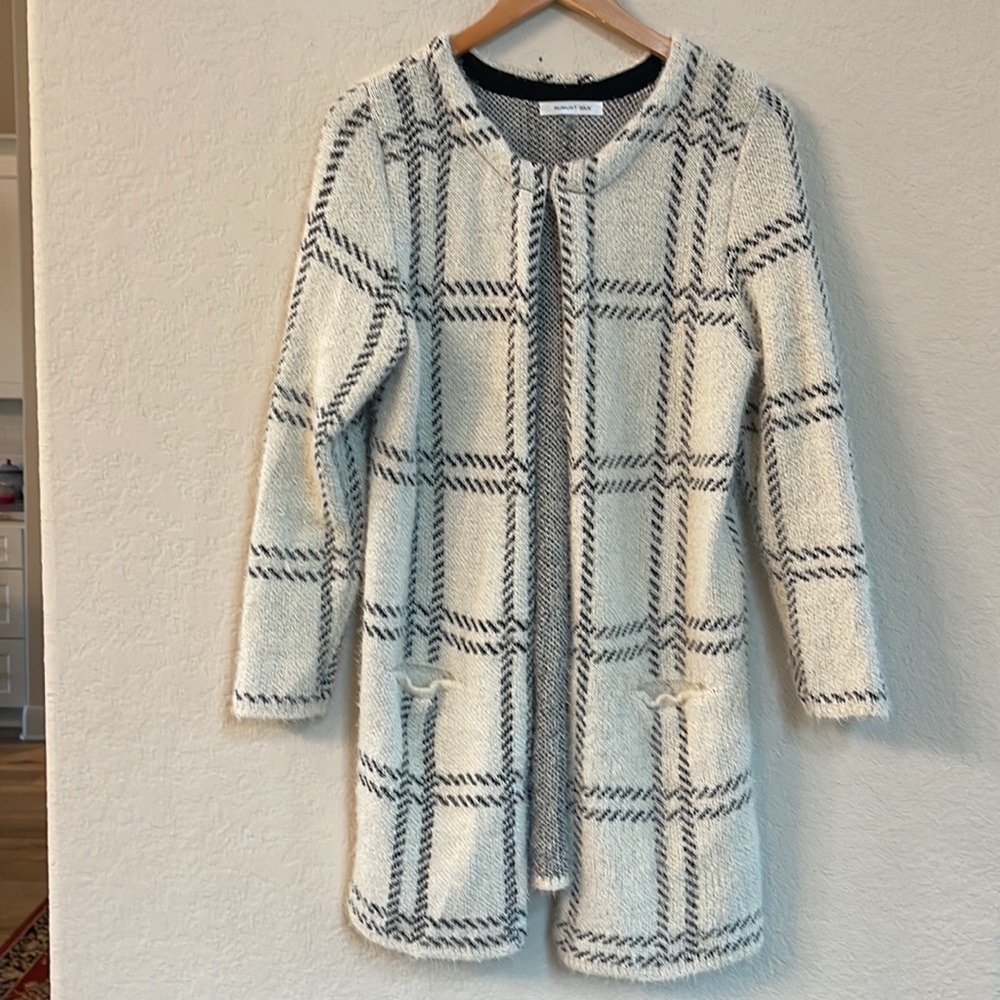 August Silk Fuzzy Long Cardigan Sweater